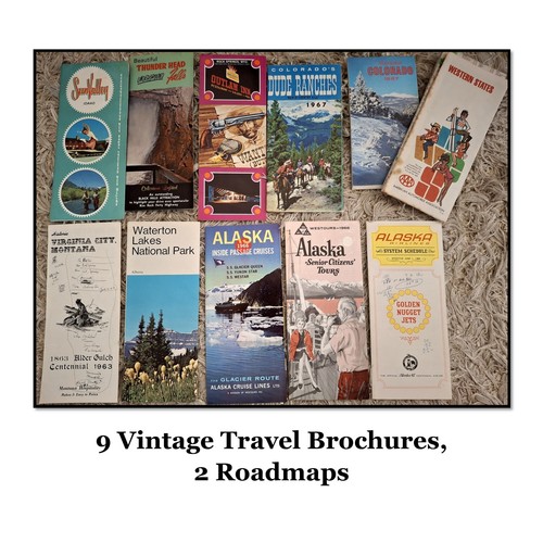 LOT of 9 - Vintage 1960s Travel Brochures Western US, Alaska & 2 Roadmaps