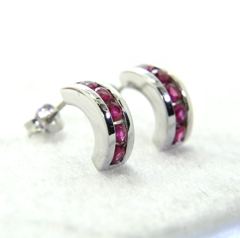 9ct White Gold Ruby Hoop Earrings - Image 2 of 4