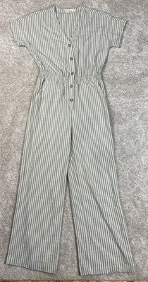 Marine Layer Lia Olive Green Stripe Wide Leg Jumpsuit Women's Size XS