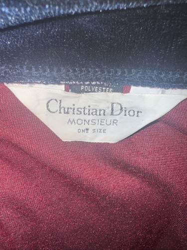 CHRISTIAN DIOR VINTAGE Robe Red Blue Velvet Logo Monsieur with Belt - Picture 5 of 5