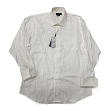 David Donahue Mens White Striped Cotton French Cuff Dress Shirt 16.5 x 33 NWT