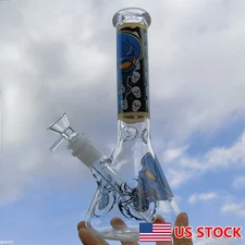 10" Glass Bong Zombie Print Smoking Hookah Water Pipe Bubbler Shisha w/Bowl Hot