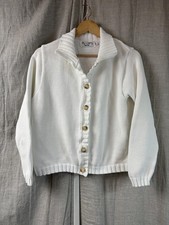 VTG Women's Fisherman Cardigan Sweater MED White Chunky Knit Cozy Ribbed