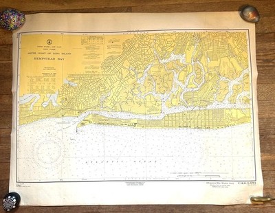 1965 Nautical Charts of Western & Eastern Parts of Hempstead Bay, LI NY C&GS