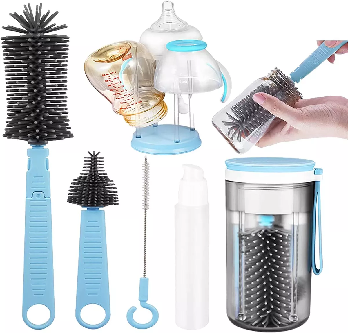 Bottle Brush Cleaning Set with Storage for Baby Bottles 6 in 1