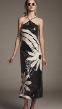 New FARM Rio x Anthropologie Halter Sequin Column Midi Dress MEDIUM