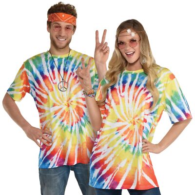 Groovy 60's T-Shirt Tie Dye Suit Yourself Fancy Dress Up Halloween Adult  Costume