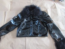 H&m Divided Black Faux Vegan Leather Fur Trim Y2k Style Jacket Size Extra Small