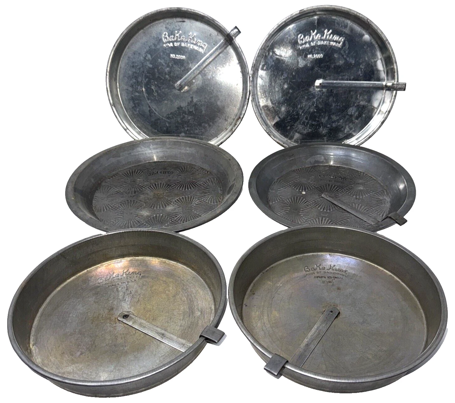 Lot of 6 Vintage Bake King 9” Steel Easy Release Slider Round Cake Pan