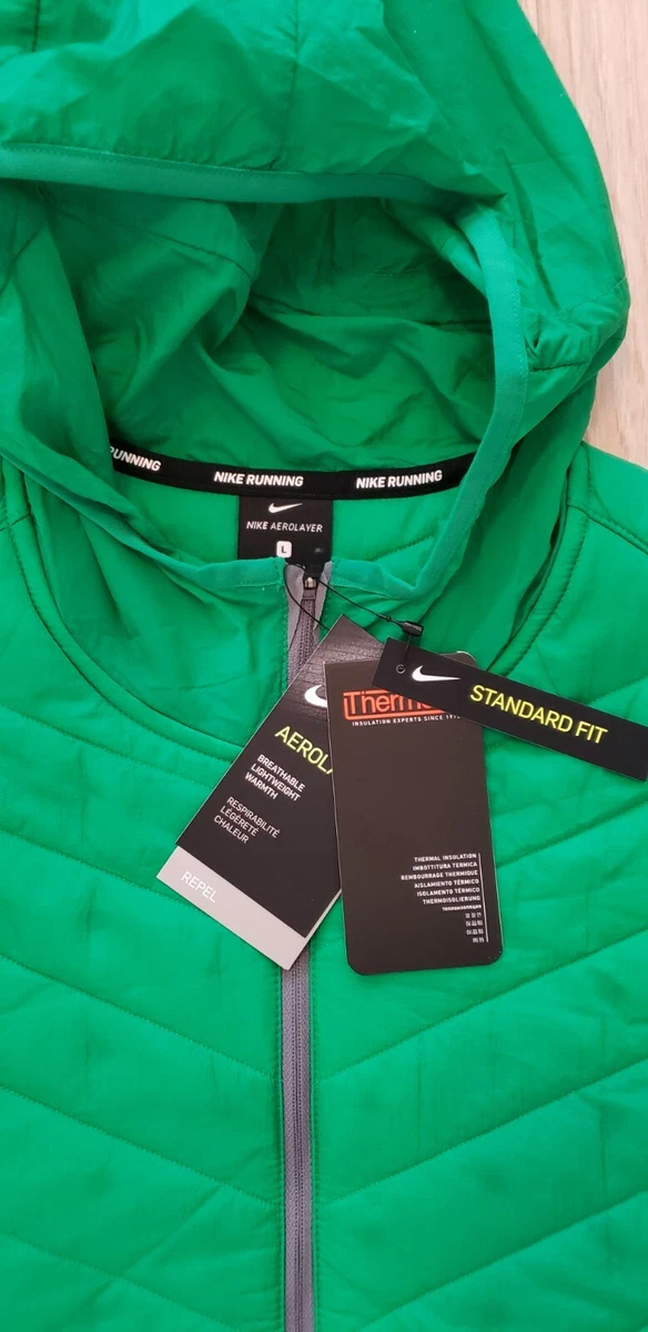 NEW NIKE THERMORE AEROLAYER MENS RUNNING JACKET REFLECTIVE LARGE GREEN $120  MSRP