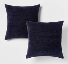    Threshold Chenille Square 2 Pillows Navy Polyester Knife Edge Traditional