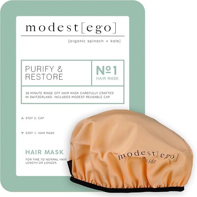 Modestego Bio Spinat & Grünkohl wiederherstellen Haarmaske & Kappe