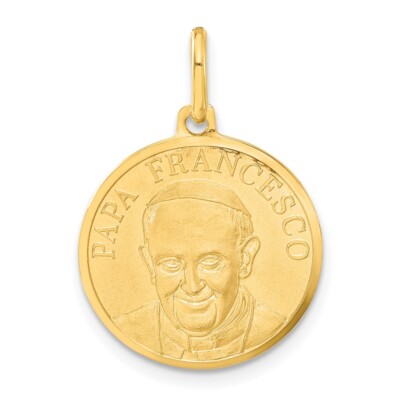 14 Karat Gelbgold Satin Papa Francesco Medaille Anhänger 3,13 g, L-26 mm, B-18,3 mm