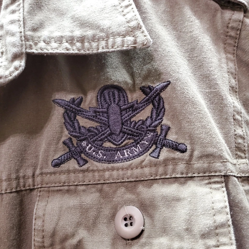 VINTAGE Abercrombie Men Button Up Shirt Medium Brown US Army Airborne Safari - Image 3 of 4