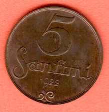 Latvia Copper 5 Santimi 1922 Lettland Baltic UNC 5568