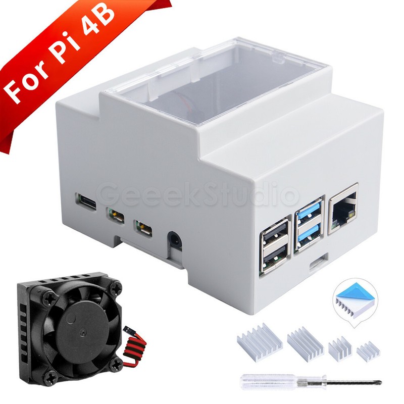 Raspberry Pi Case RPi 4 /RPi 3 ABS Case Enclosure Box for RPi DIN RAIL MOUNTING