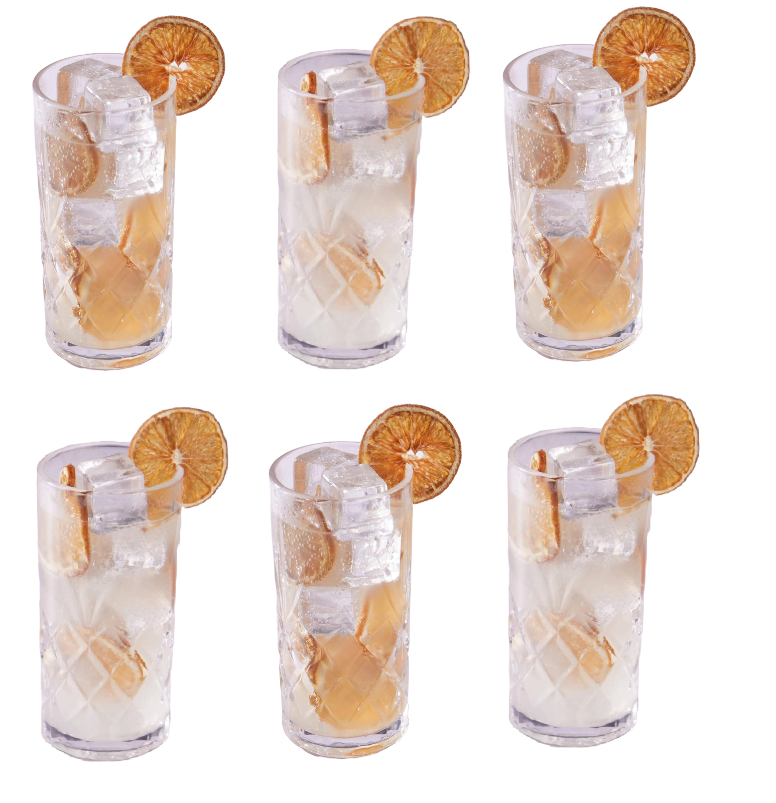 Drinking Glasses Set of 6 Crystallised Glass Tall Highball 365ml Tumbler Hi-Ball