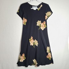 Vtg 90s EUC Jessica Howard Womens Sz 6 Little Black Floral Dress A-Line Liner