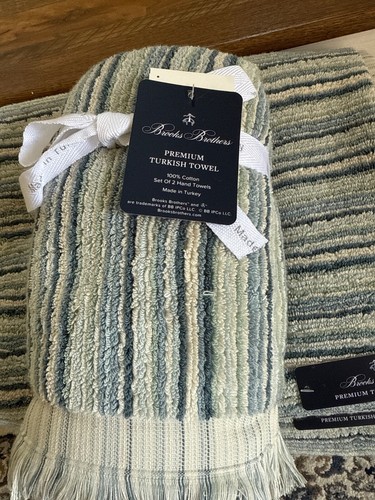 Brooks Brothers Premium Turkish Blue Aqua Bath Hand Towels S/4 New ~ - Picture 3 of 4