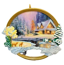 Vintage 2002 Hallmark Deer Creek Cottage Thomas Kinkade Christmas Ornament