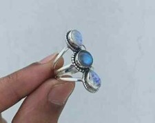 Moonstone Labradorite Solid 925 Sterling Silver Statement Ring, All Size M599