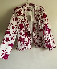 Simonton Pink & White Cotton Floral Print Long Sleeves Jacket Blazer Size:large