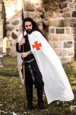 Mittelalter Kreuzritter Tempelritter Umhang Baldwin Kapuze weiß/rot weiß/schwarz