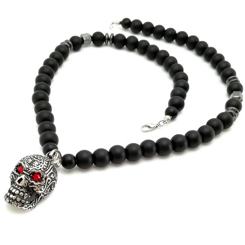 Collar de acero inoxidable cabeza muerta 316L ónix colgante de piedras precio... - Imagen 1 de 5