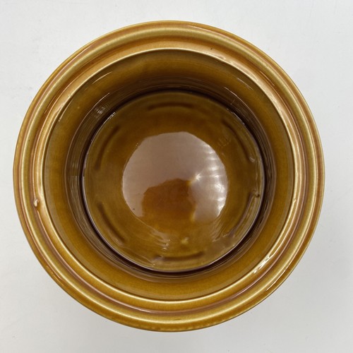 Crown Devon Lidded Pot Jar Mustard Glaze Ribbed Beehive Style 70's Vintage H16 - Picture 7 of 8