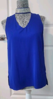 Moa Moa Womens Blouse Royal Blue With Glitter Neck Embellishments  Small Evening