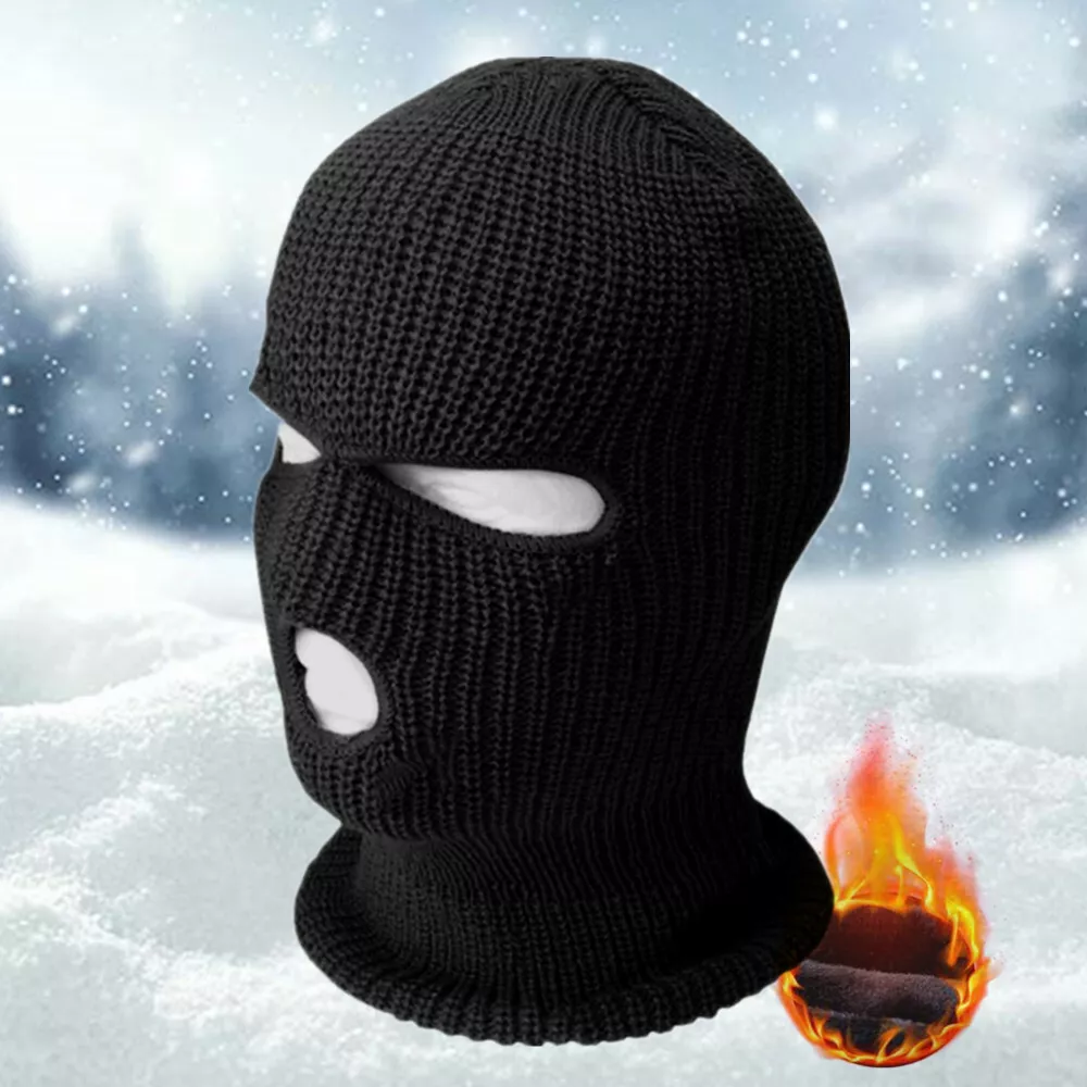 Masque facial de ski d'hiver 3 trois trous capuche balaclava beanie chapeau  noir