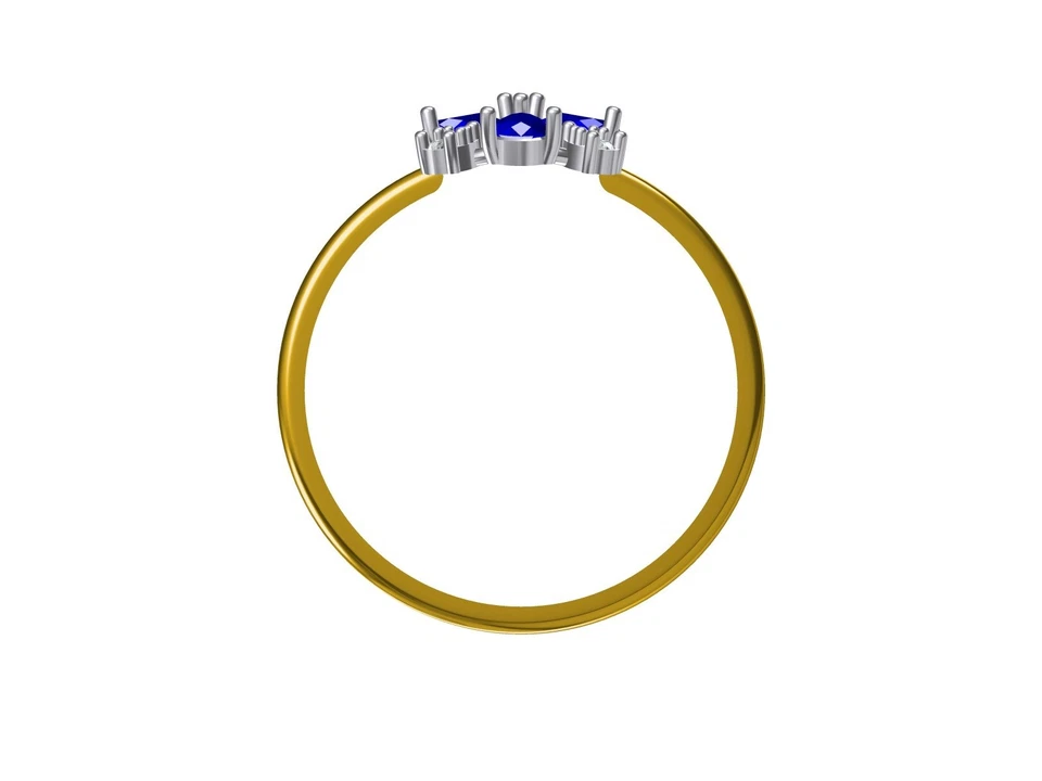 Кольцо с цветочным синим сапфиром и бриллиантами позолота 18 карат | стиль KLR-0119 - Изображение 4 из 4