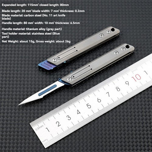 Titanium Pocket Utility Folding Knife Scalpel Blade Paper Cutter Keychain - Picture 8 of 12