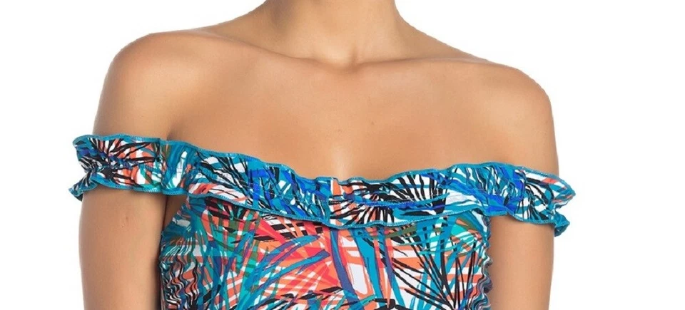 Nicole Miller 1 изделие с плеча купальник плюс размер 1 X 2 X 3 X тропический новый с Ярлыками $108 - Изображение 4 из 4