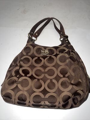 Coach H0973 14324 Brown Canvas Hobo Bag, Large Purse w/ Logo