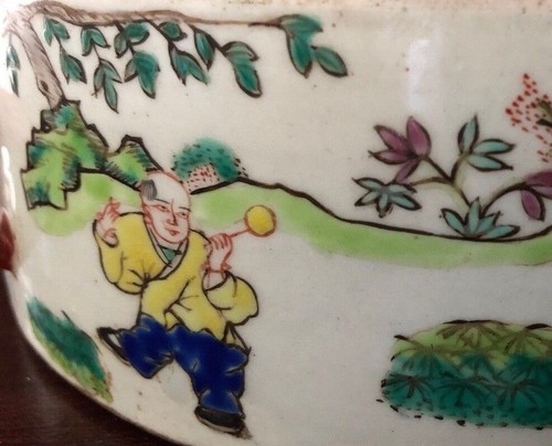 Antique Chinese Famille Rose Porcelain Big Bowl Planter Pot Children Playing 8" - Picture 9 of 12