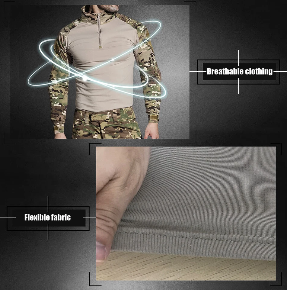 Camisa táctica de combate militar G3 manga larga para hombre camiseta airsoft + coderas Foto 3 de 4