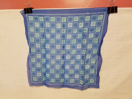 Vintage Silk Scarf - blue geometric squares - Picture 2 of 3