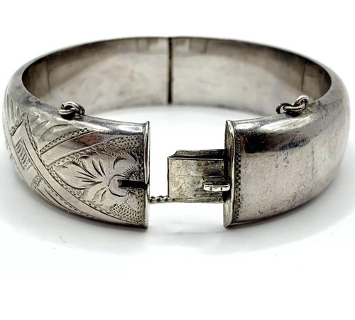 Bracciale donna argento 925 antico polsino inseguito motivo floreale stupendo - Foto 9 di 20