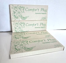 Vintage 1980 Sanitary Pads Feminine Napkins Comfort Plus Sealed in Box 4 ea.
