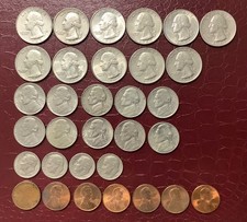 Small Job Lot Of Used American Coinage - Quater Dollars - Dimes & Cents