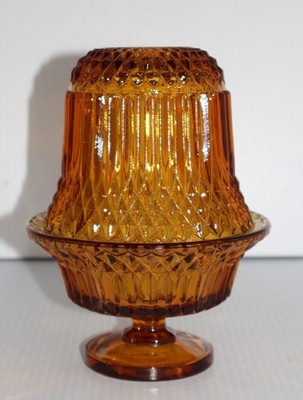 INDIANA GLASS COMPANY AMBER DIAMOND POINT FAIRY LAMP