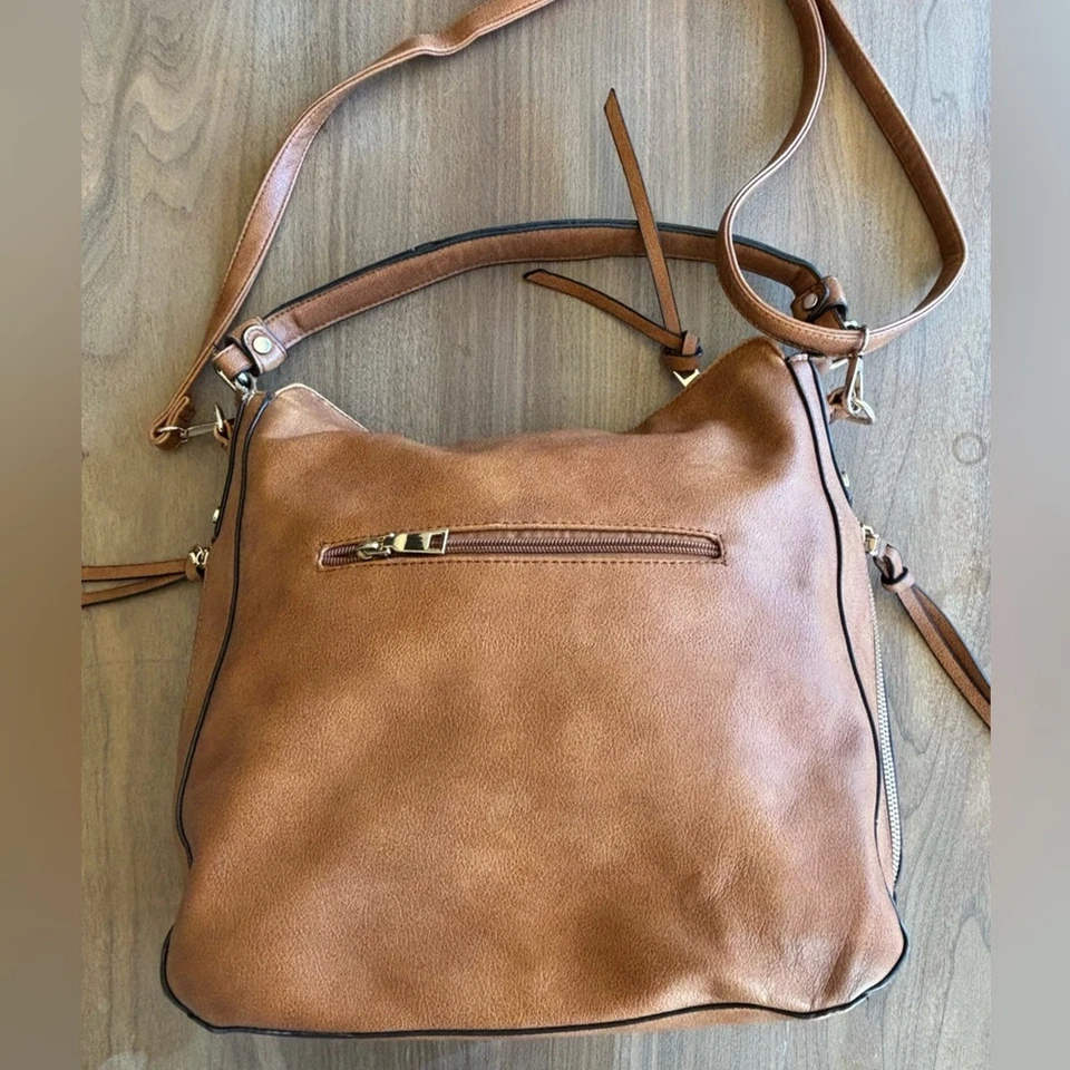 Boho Realer коричневый большой верхний молнии кожаная сумка с короткими ручками наплечная сумка - Изображение 2 из 4