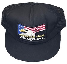 Vtg. 80s Snap-On Tools Hat USA Black Mesh Snapback Cap Eagle American Flag