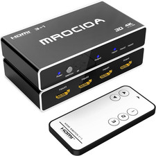 HDMI 2.0 Switch 3 in 1 Out with Remote, 4K 60Hz Splitter Switcher, HDCP 2.3, ARC