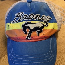 Ford Bronco Blue Mesh Trucker Hat Rainbow Stripe Bucking Bronco, 2021