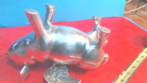 Salvadanaio vintage-ARGENTO PLACCATO zinco fuso-VOLANTE-Monete Salvadanaio - Foto 6 di 9