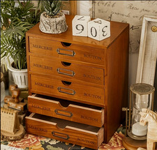 5 Tier Vintage Wooden Drawer Cabinet Apothecary Jewellery Makeup Organiser Desk
