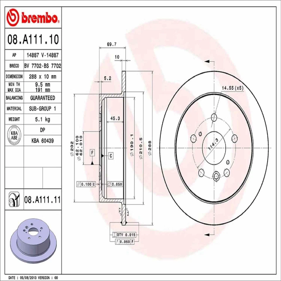 Rear Disc Brake Rotor Brembo 4243148050 for Lexus RX330 RX350 RX400h - Image 3 of 4