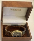 SEIKO SQ 4004 Men's Vtg Watch 1970s Brown Dial Quartz Two-Tone 4633-8049 37mm